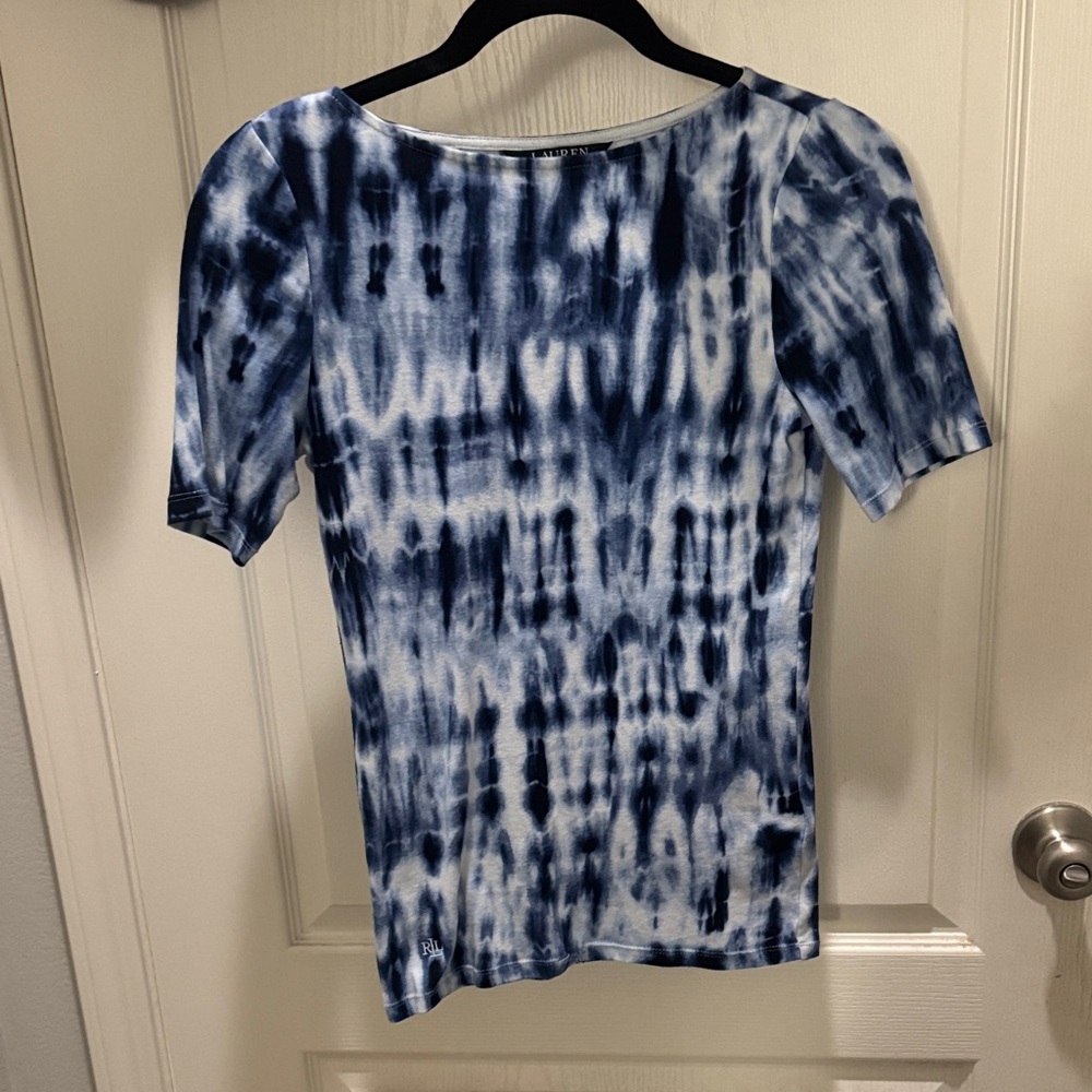 Polo Ralph Lauren Blue Tie Dye Tee Women's Small Stretch Short Sleeve Top